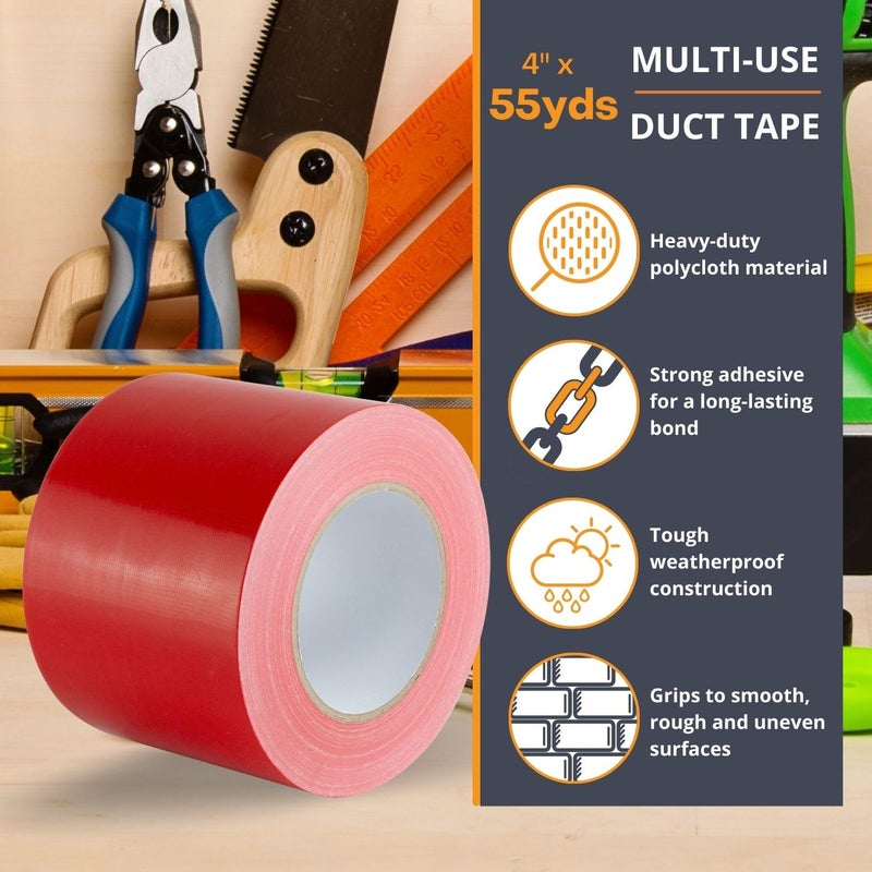 GTSE Wide Duct Tape, Red, 4 Inches x 55 Yards (164 ft), Heavy Duty, Waterproof Repair Tape for Indoor or Outdoor Use, 1 Roll - Image 5